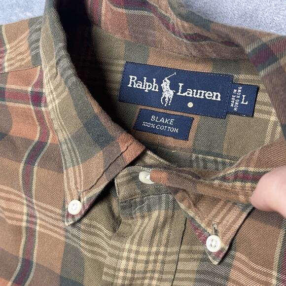 Ralph Lauren Blake Long Sleeve Button Down Shirt Mens Large Brown Green Plaid - Picture 3 of 6